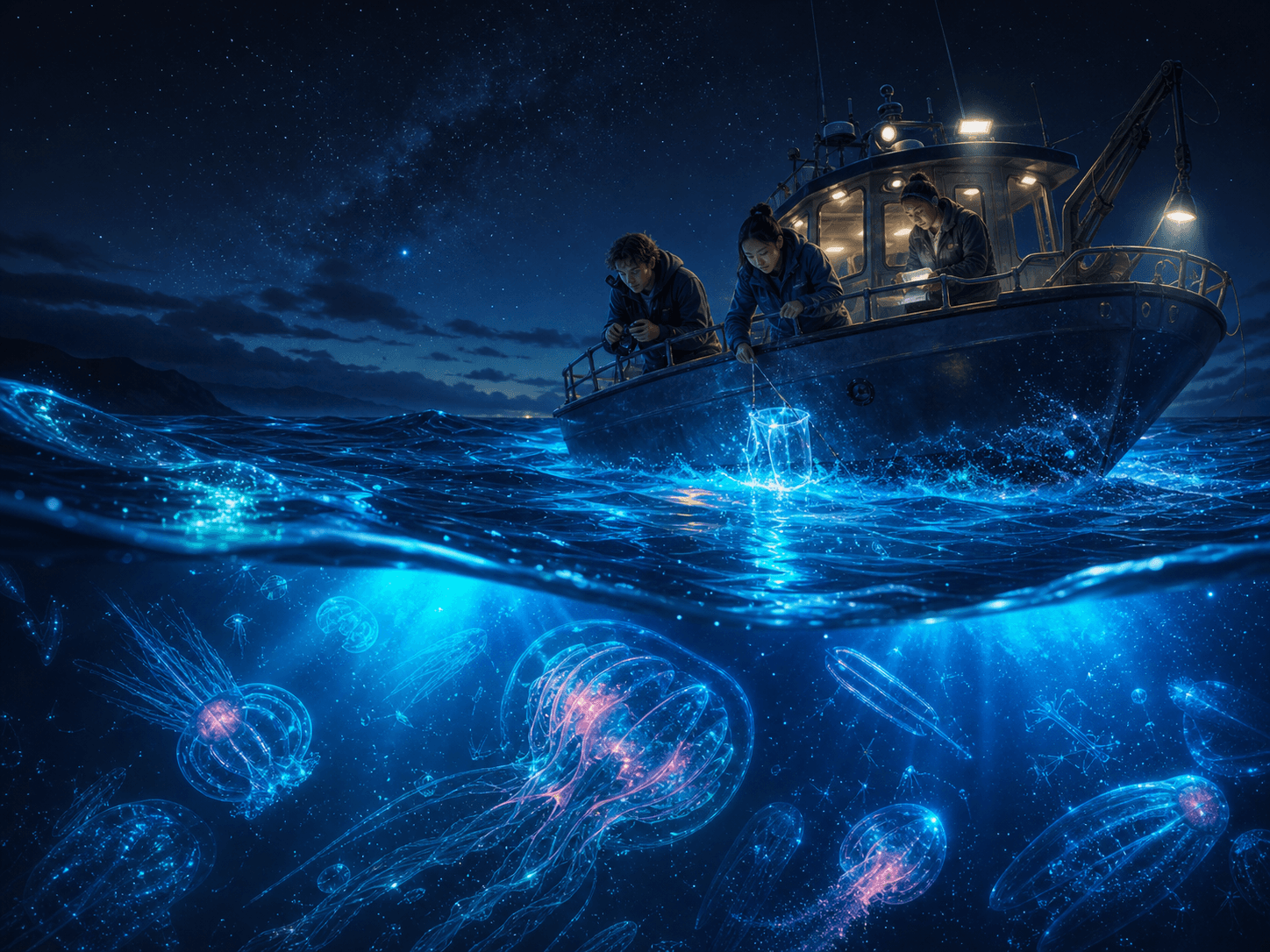 Illustration for investigation 5: Some ocean animals make their own light.