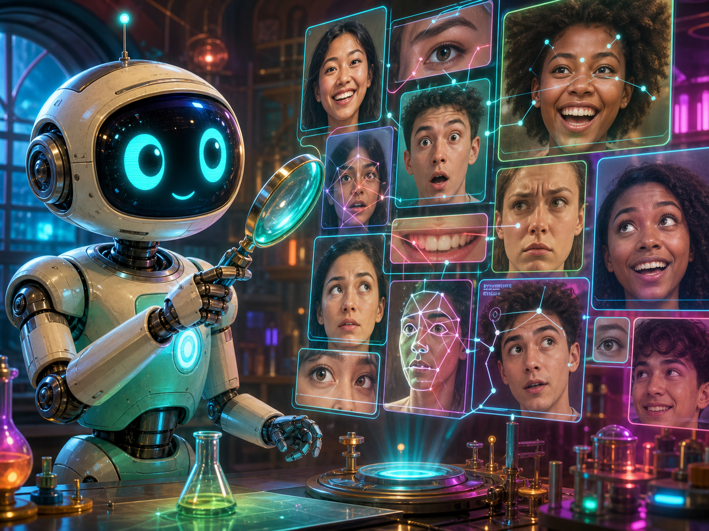 Illustration for investigation 6: Robots can estimate emotions, but they cannot read minds.