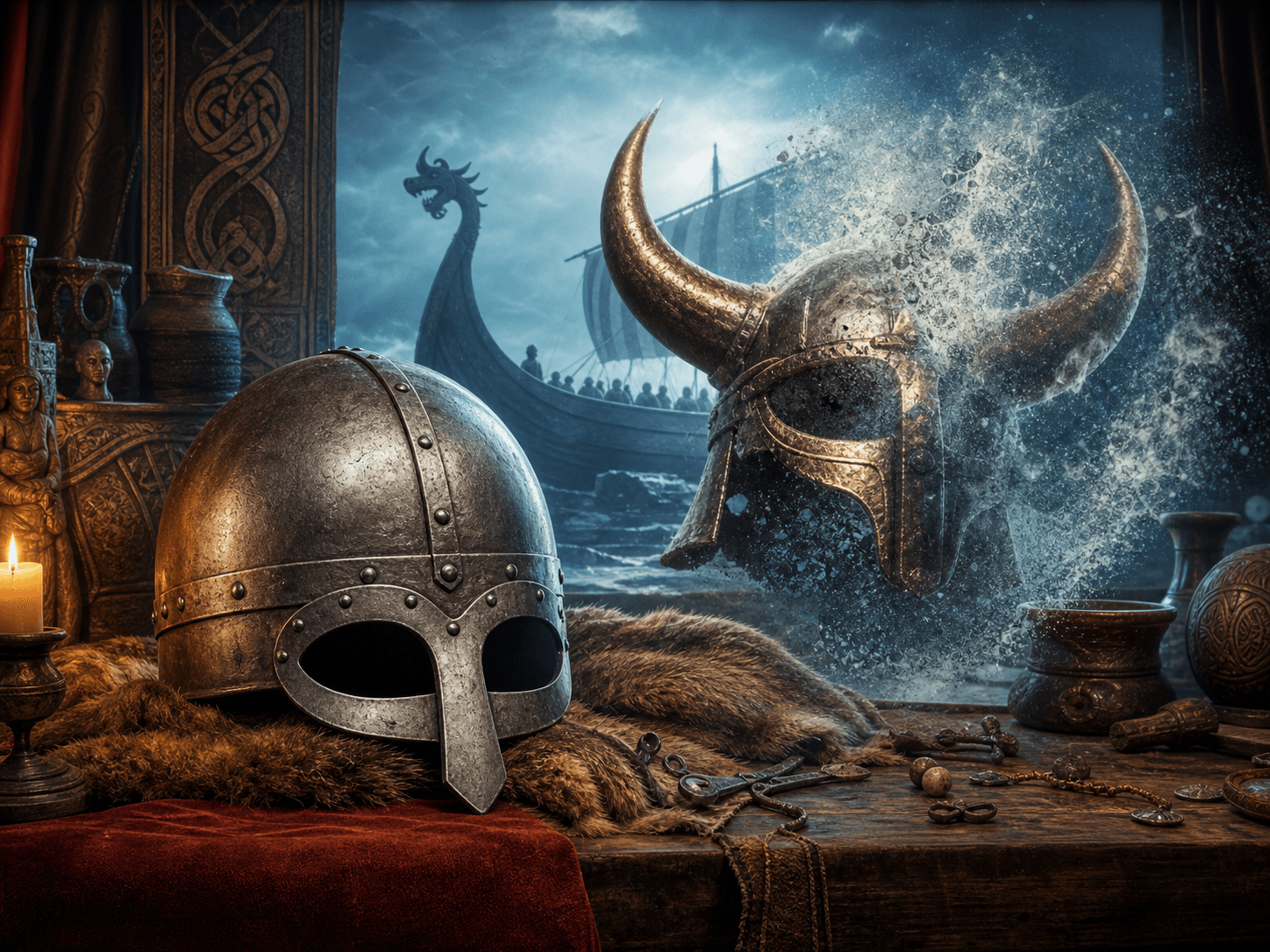 Illustration for investigation 12: Viking warriors normally wore horned helmets in battle.