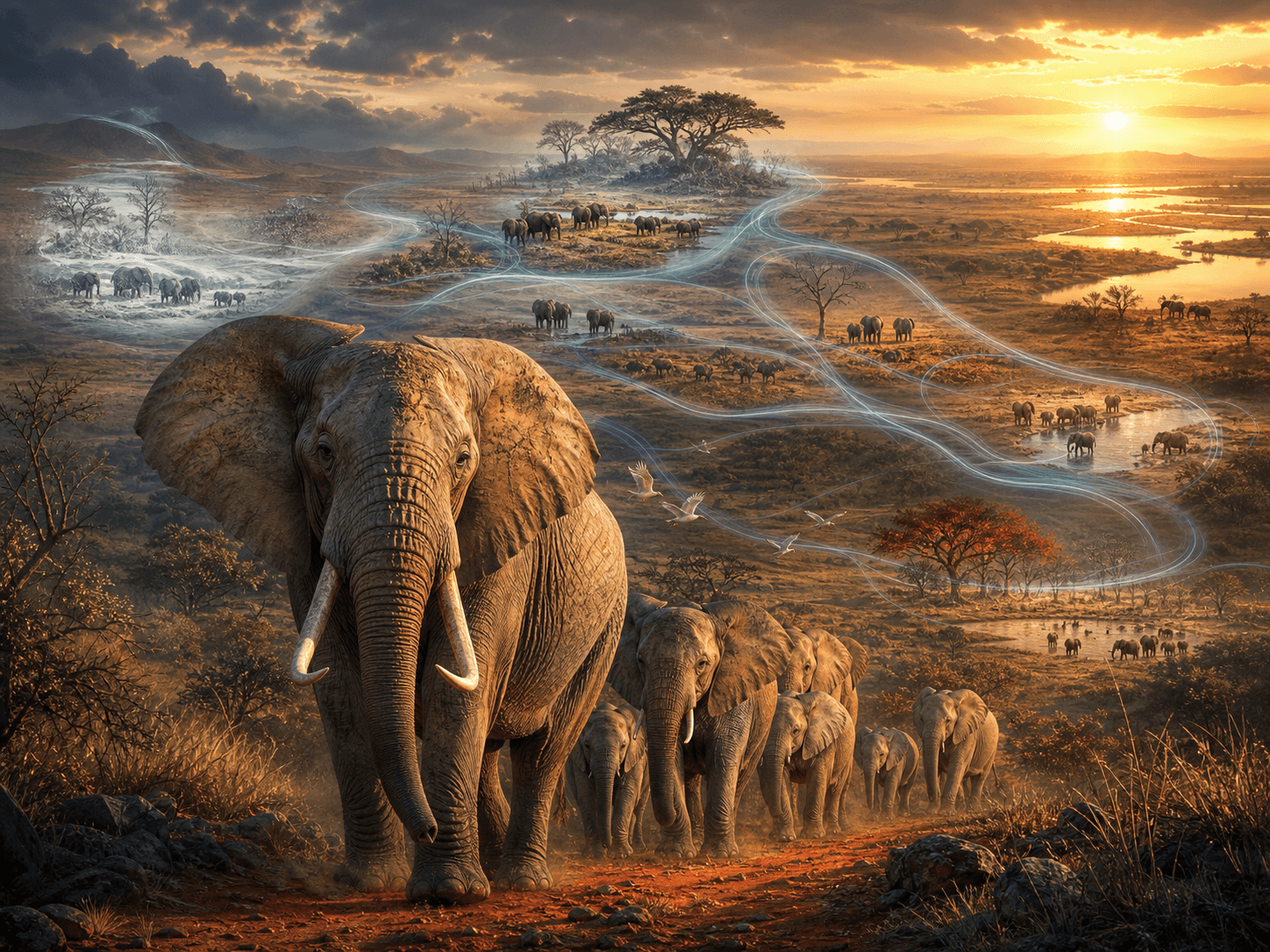 Illustration for investigation 13: Elephants can remember places and individuals for many years.