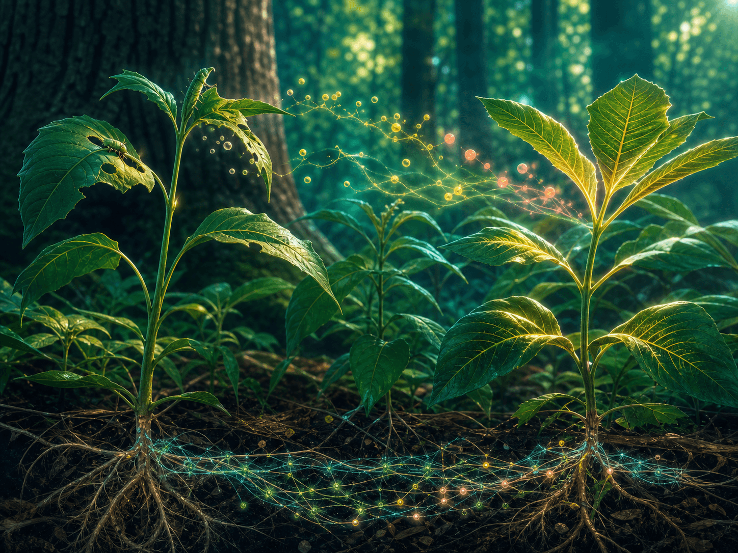 Illustration for investigation 14: Plants can send chemical signals that affect nearby organisms.