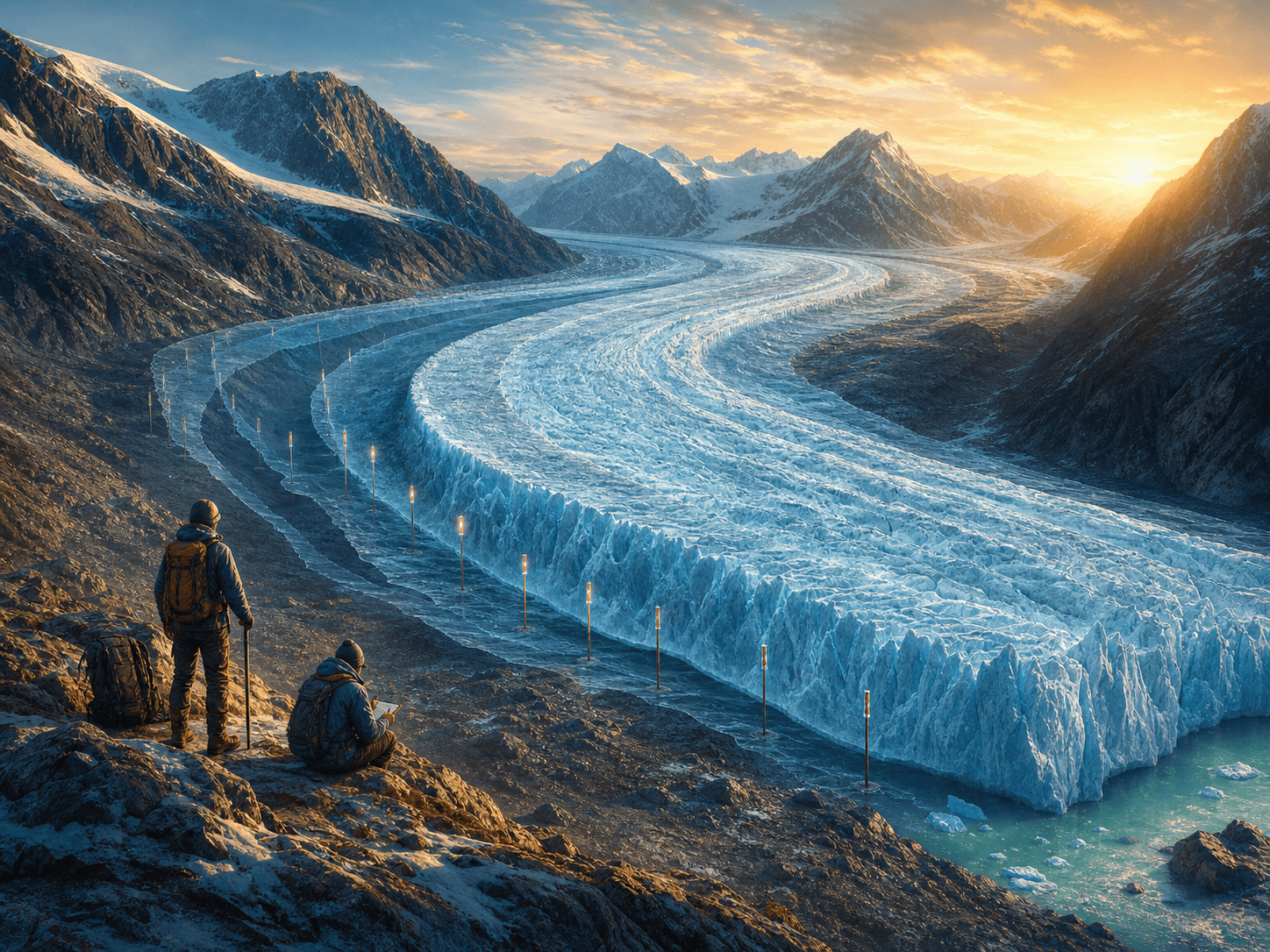 Illustration for investigation 21: Glaciers move even though they look solid.